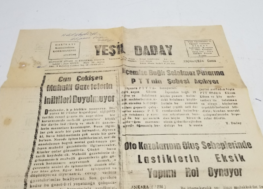 1974 TARİHLİ YEŞİL DADAY GAZETESİ