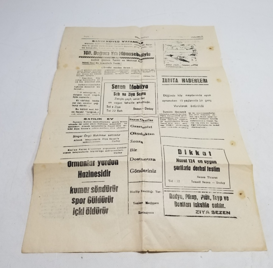 1974 TARİHLİ YEŞİL DADAY GAZETESİ