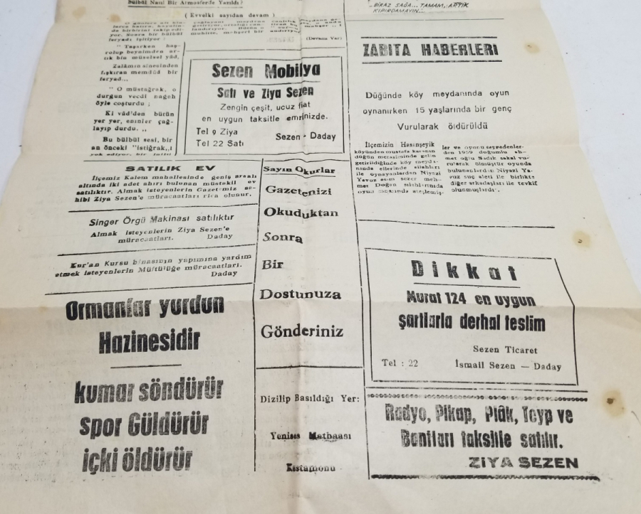 1974 TARİHLİ YEŞİL DADAY GAZETESİ
