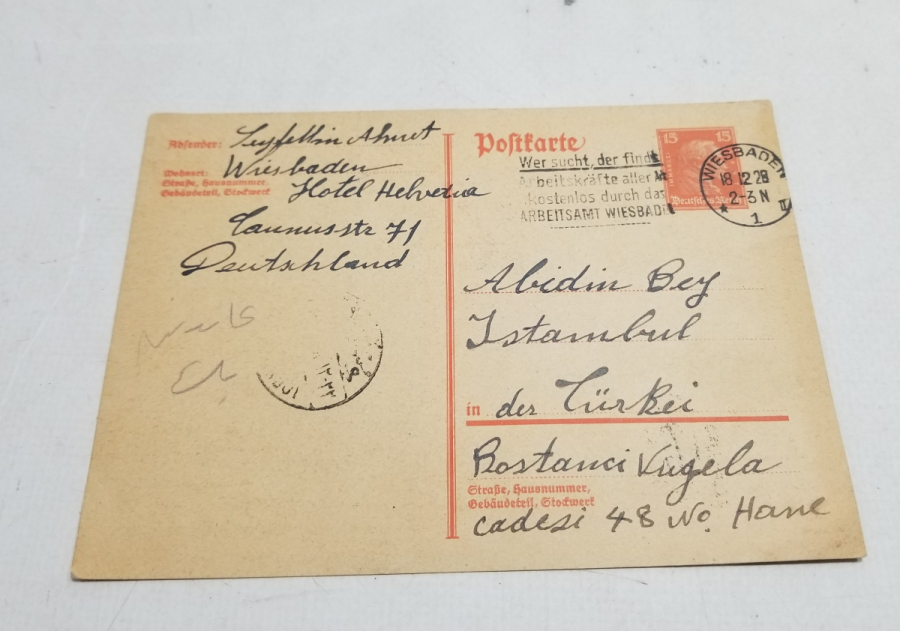 1928 TARİHLİ AVRUPA'DAN YOLLANMIŞ OSMANLICA YAZILI KARTPOSTAL