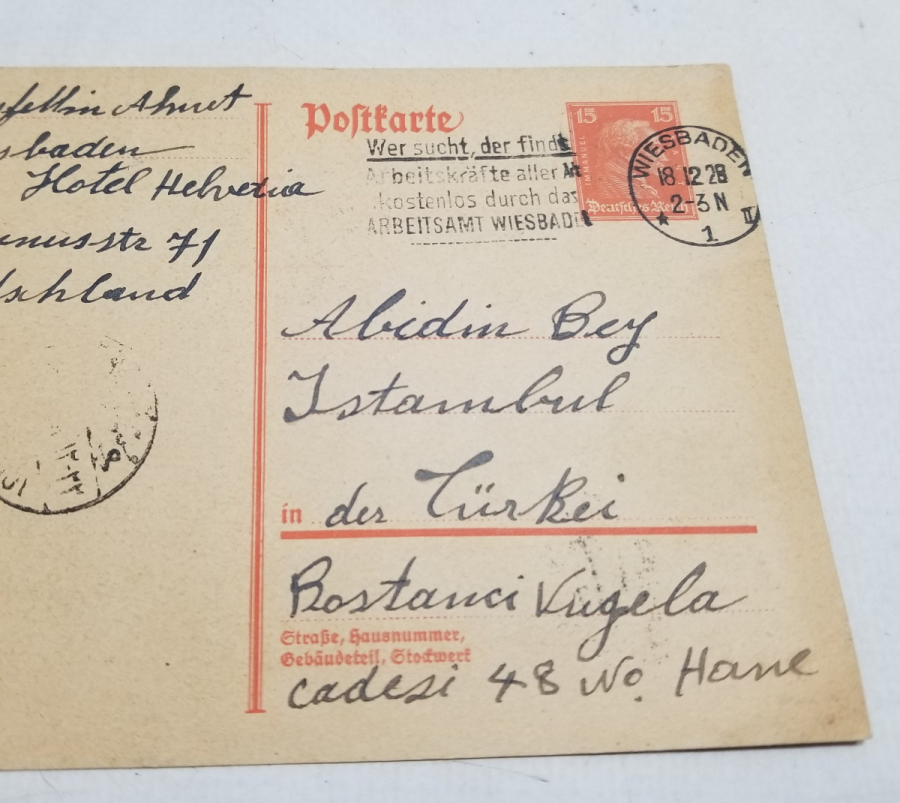 1928 TARİHLİ AVRUPA'DAN YOLLANMIŞ OSMANLICA YAZILI KARTPOSTAL