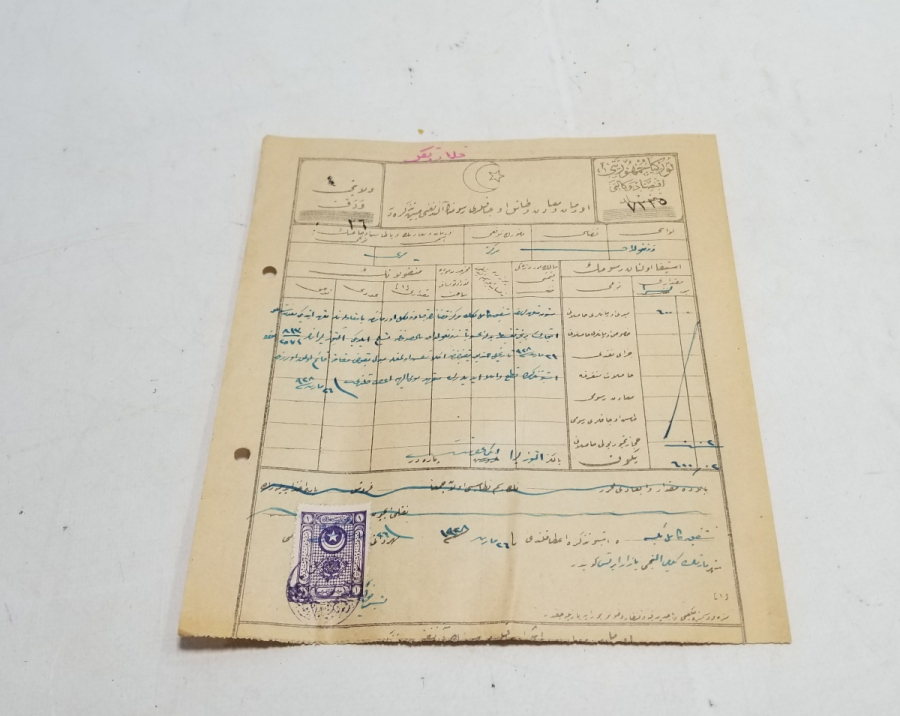 CUMHURİYET BAŞLARI ORİJİNAL PULUYLA OSMANLICA YAZILI MAKBUZ