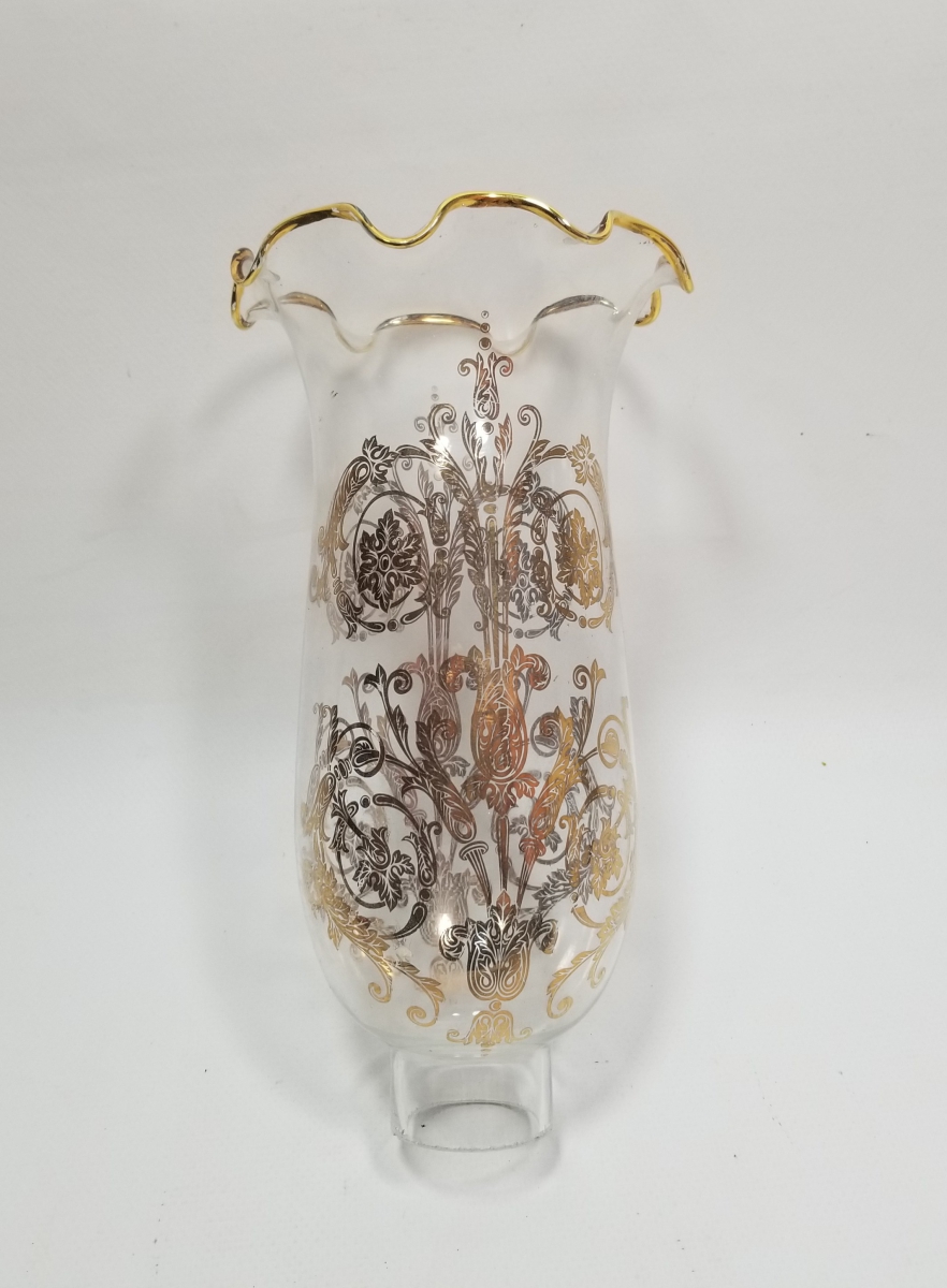 ÜZERİ ALTIN VARAKLI ANTİKA GAZ LAMBASI CAMI