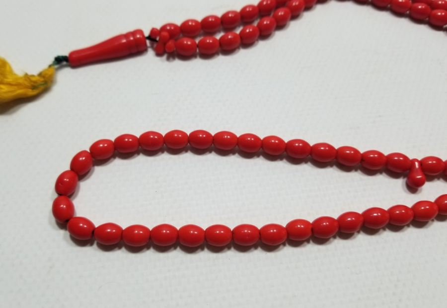 MERCANİ RENKTE ORİJİNAL PÜSKÜLÜYLE OSMANLI DÖNEMİ BEYKOZ NAMAZ TESPİHİ