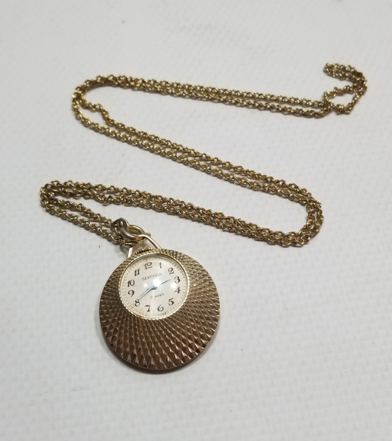 ALTIN KAPLAMA KURMALI ANTİKA KOLYE SAAT