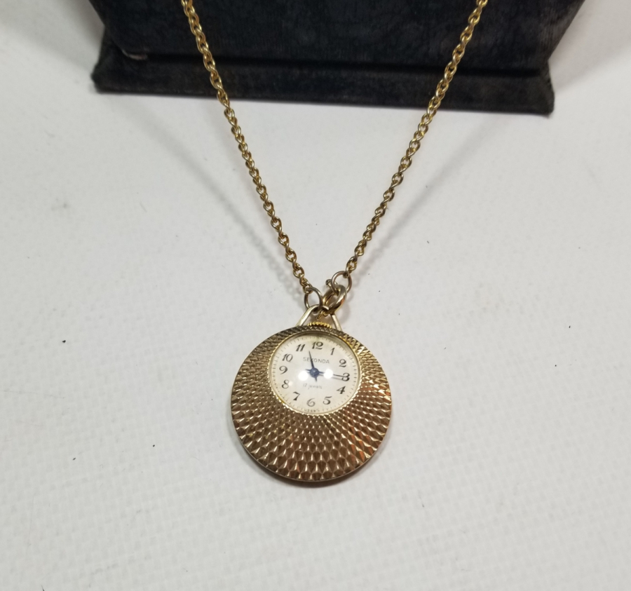 ALTIN KAPLAMA KURMALI ANTİKA KOLYE SAAT