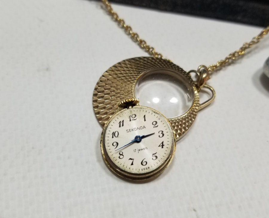 ALTIN KAPLAMA KURMALI ANTİKA KOLYE SAAT