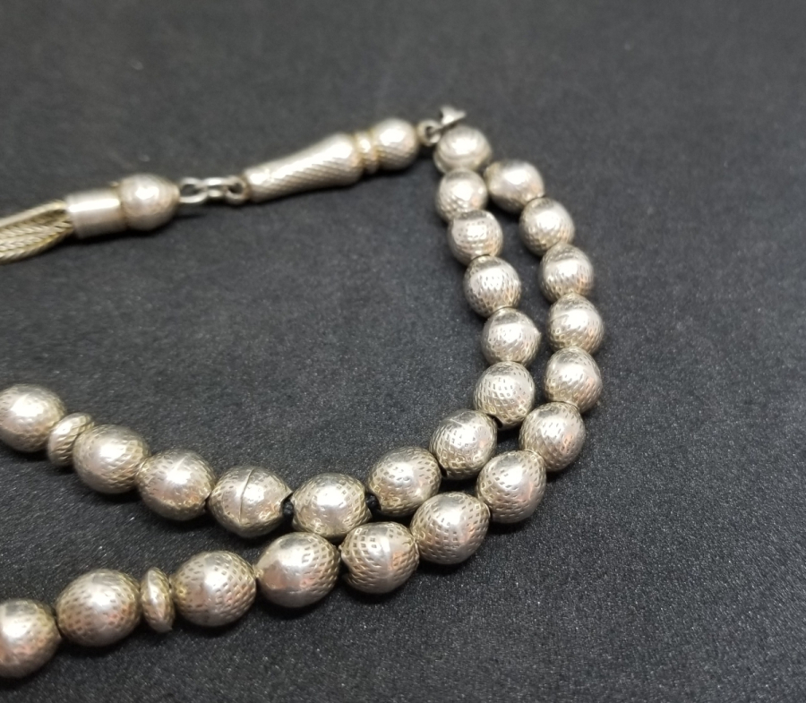 KABARTMA İŞÇİLİKLİ ÖZEL YAPIM ANTİKA GÜMÜŞ TESPİH