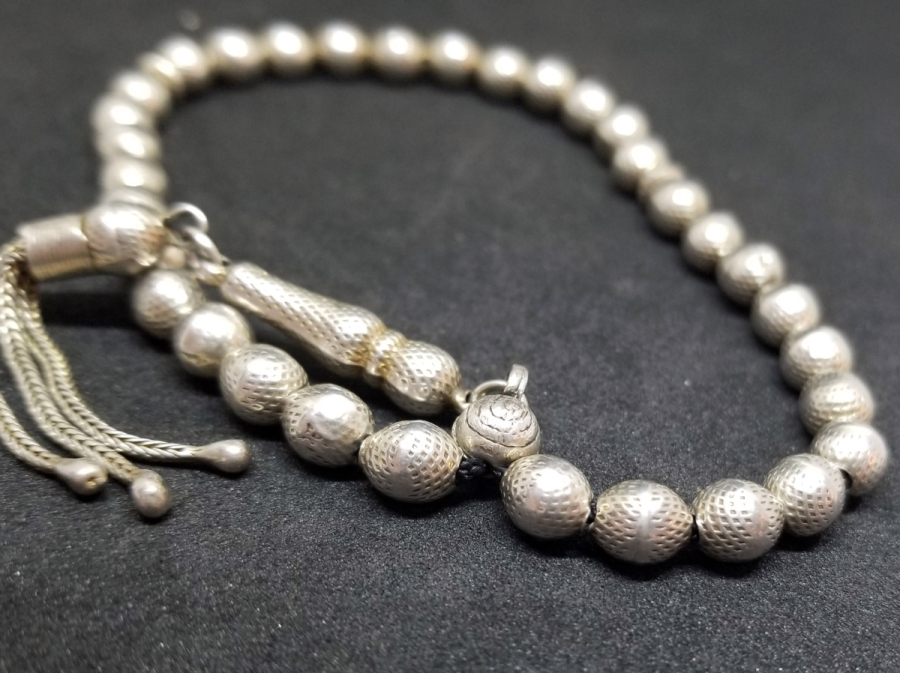 KABARTMA İŞÇİLİKLİ ÖZEL YAPIM ANTİKA GÜMÜŞ TESPİH