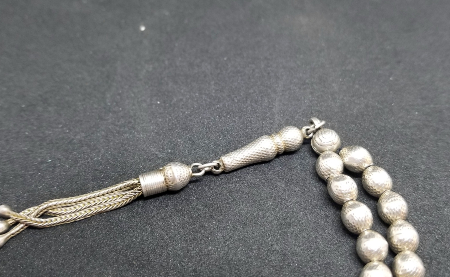 KABARTMA İŞÇİLİKLİ ÖZEL YAPIM ANTİKA GÜMÜŞ TESPİH