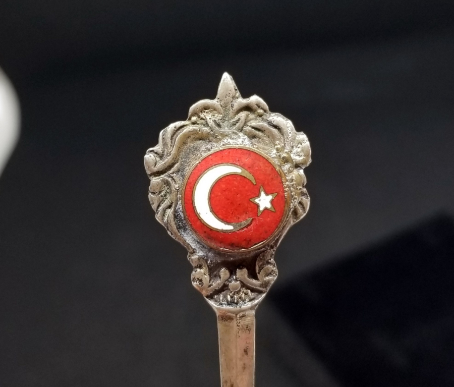 MİNE İŞÇİLİKLİ VE AY YILDIZLI ANTİKA GÜMÜŞ KAŞIK