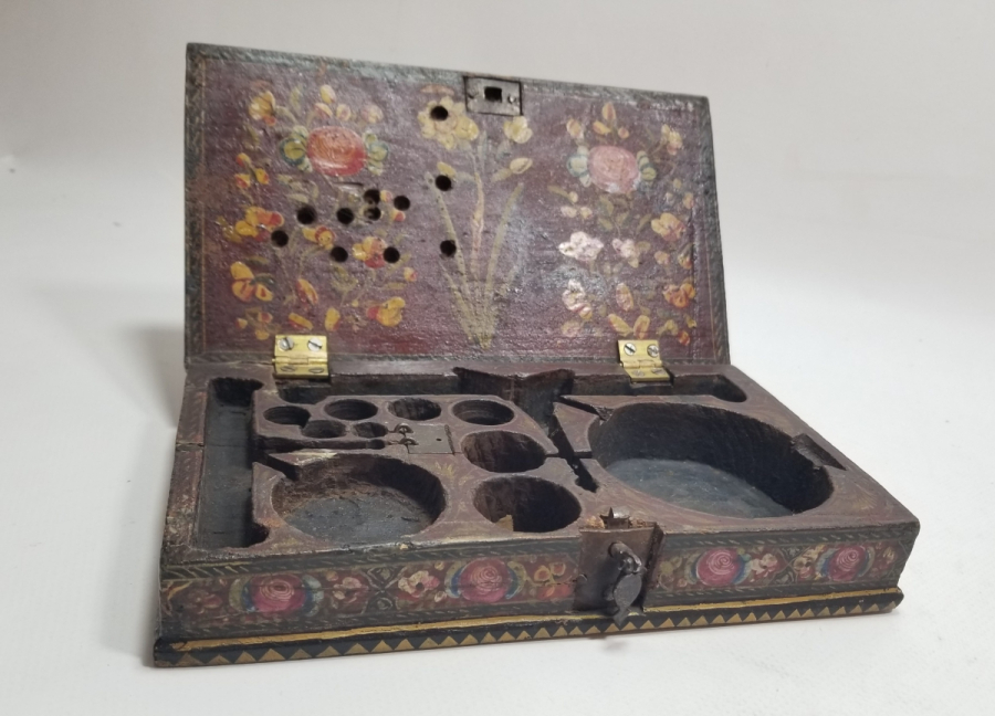 EL BOYAMA İŞÇİLİKLİ VE AYETLİ OSMANLI DÖNEMİ NADİR AHŞAP DİRHEM KUTUSU