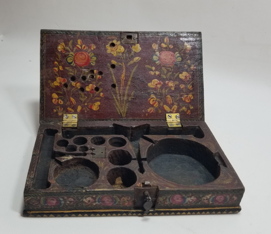 EL BOYAMA İŞÇİLİKLİ VE AYETLİ OSMANLI DÖNEMİ NADİR AHŞAP DİRHEM KUTUSU