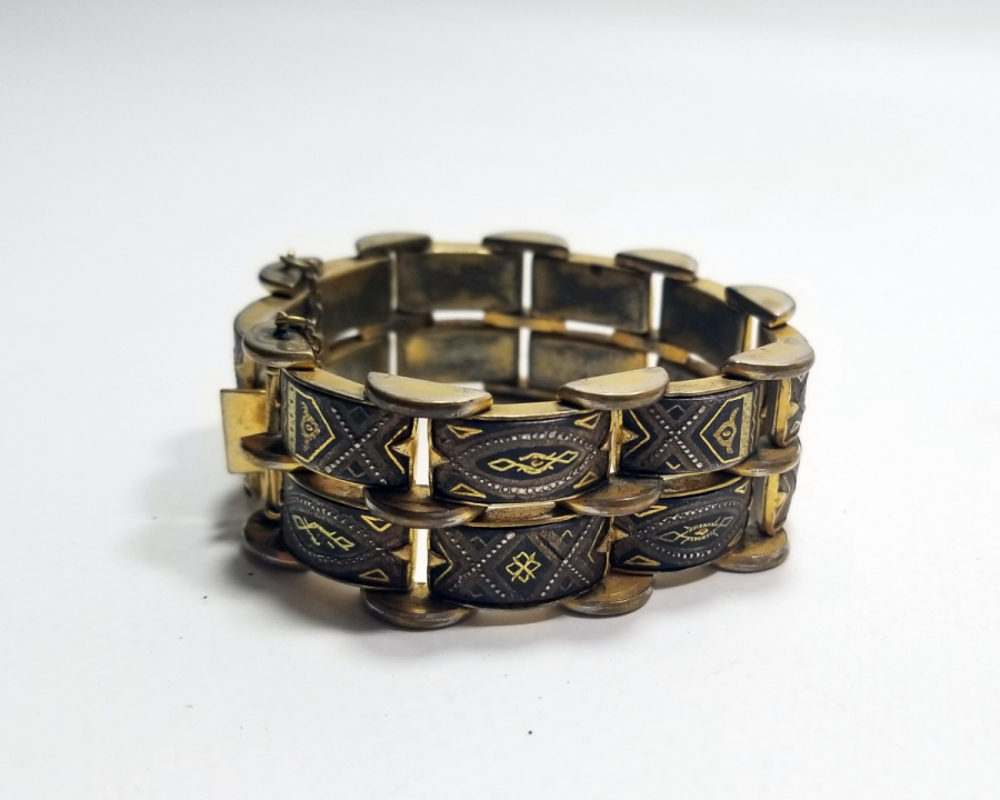 ALTIN VE GÜMÜŞ APLİKLİ ÖZEL YAPIM ANTİKA TOLEDO BİLEKLİK