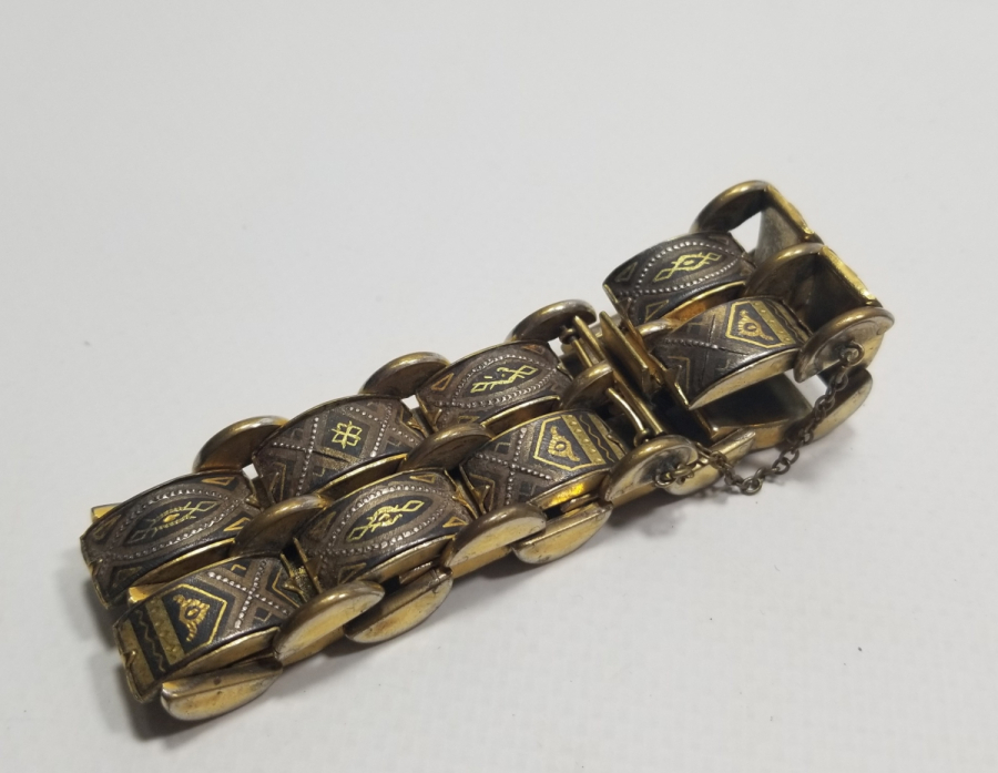 ALTIN VE GÜMÜŞ APLİKLİ ÖZEL YAPIM ANTİKA TOLEDO BİLEKLİK