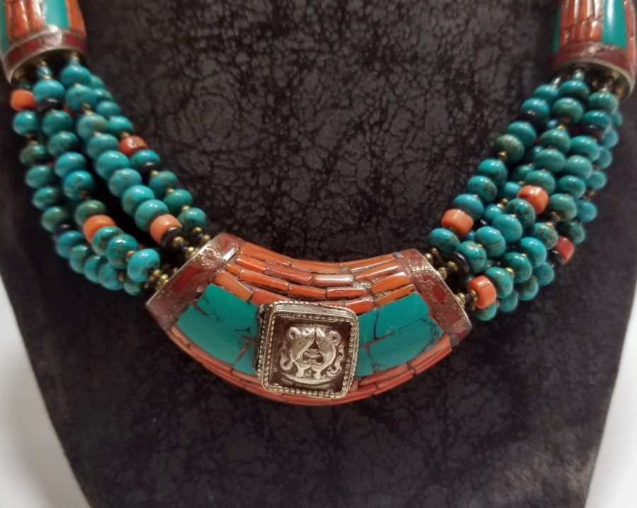 MERCAN VE TURKUAZ TAŞLI ÖZEL YAPIM UZAKDOĞU GERDANLIK