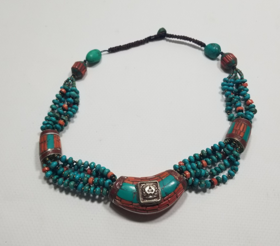 MERCAN VE TURKUAZ TAŞLI ÖZEL YAPIM UZAKDOĞU GERDANLIK