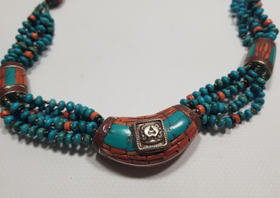 MERCAN VE TURKUAZ TAŞLI ÖZEL YAPIM UZAKDOĞU GERDANLIK