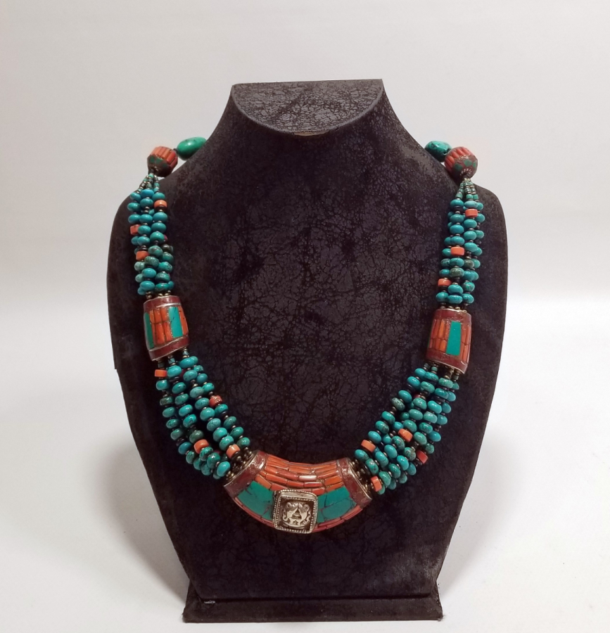 MERCAN VE TURKUAZ TAŞLI ÖZEL YAPIM UZAKDOĞU GERDANLIK