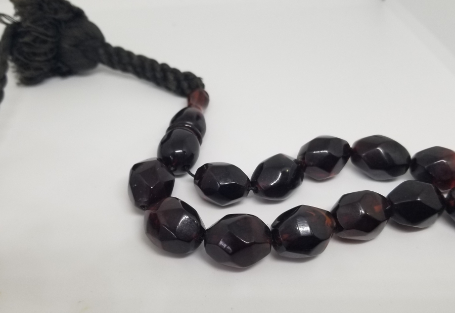 OSMANLI DÖNEMİ USTA İŞİ EL YAPIMI FASETA KESİMLİ ATEŞ KEHRİBARI TESPİH