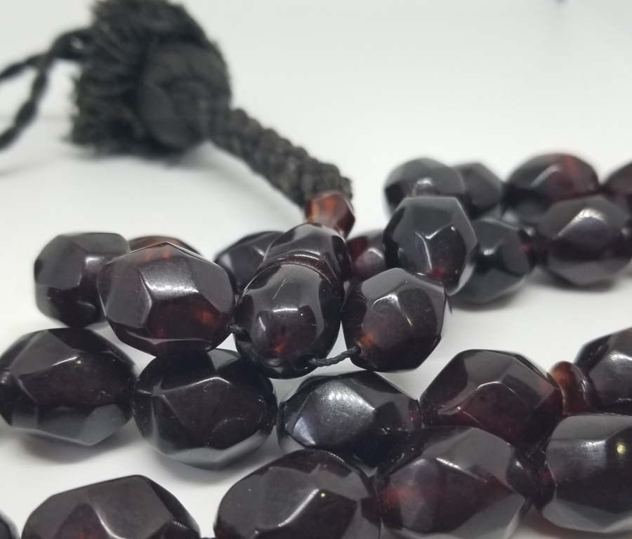 OSMANLI DÖNEMİ USTA İŞİ EL YAPIMI FASETA KESİMLİ ATEŞ KEHRİBARI TESPİH