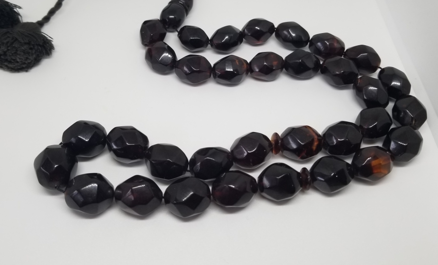 OSMANLI DÖNEMİ USTA İŞİ EL YAPIMI FASETA KESİMLİ ATEŞ KEHRİBARI TESPİH