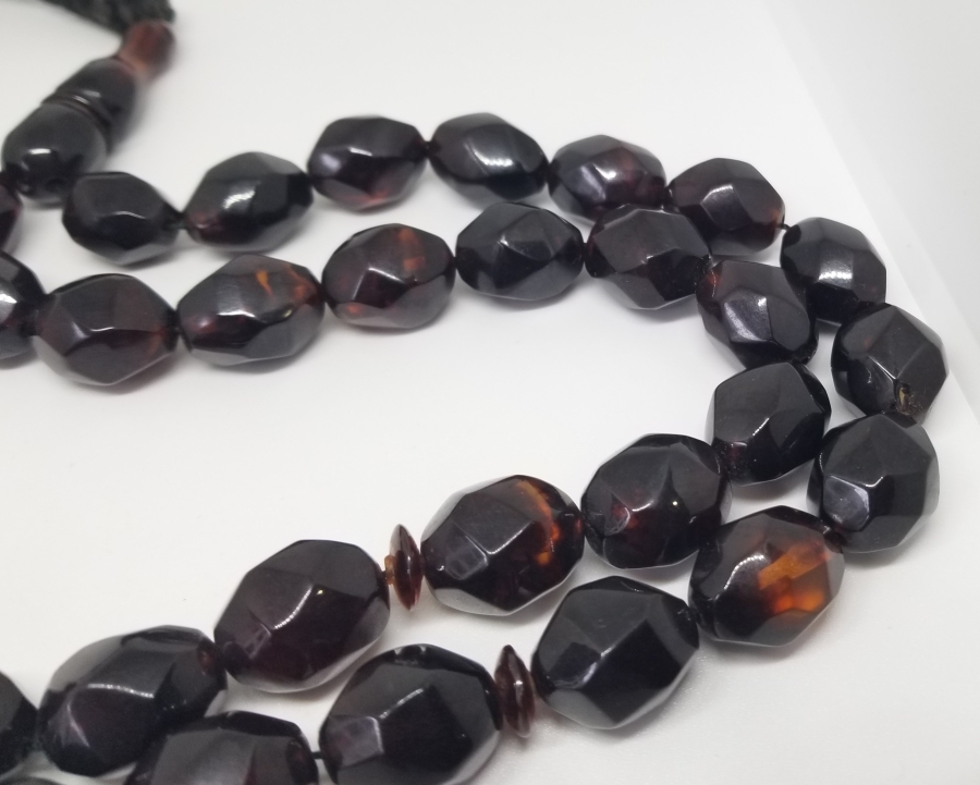 OSMANLI DÖNEMİ USTA İŞİ EL YAPIMI FASETA KESİMLİ ATEŞ KEHRİBARI TESPİH