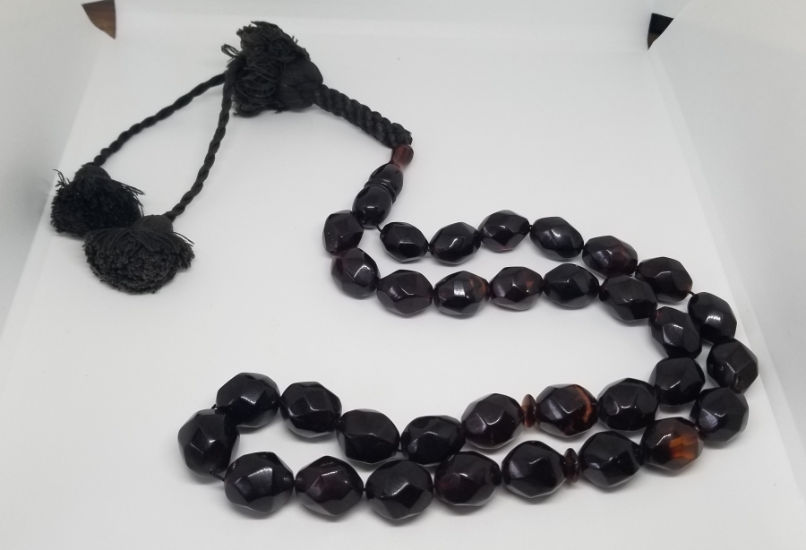 OSMANLI DÖNEMİ USTA İŞİ EL YAPIMI FASETA KESİMLİ ATEŞ KEHRİBARI TESPİH