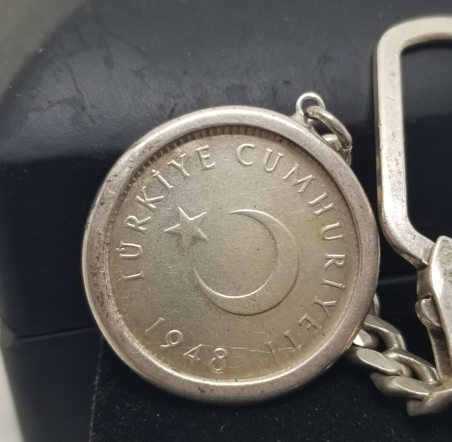 CUMHURİYETİMİZİN SON GÜMÜŞ PARASINDAN YAPILMIŞ ANTİKA GÜMÜŞ ANAHTARLIK
