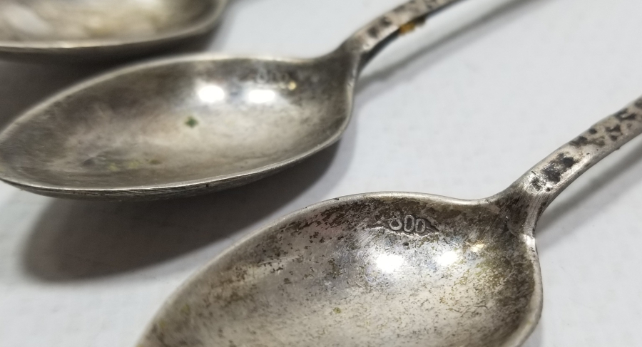 KABARTMA İŞÇİLİKLİ ANTİKA GÜMÜŞ ÇAY KAŞIĞI TAKIMI