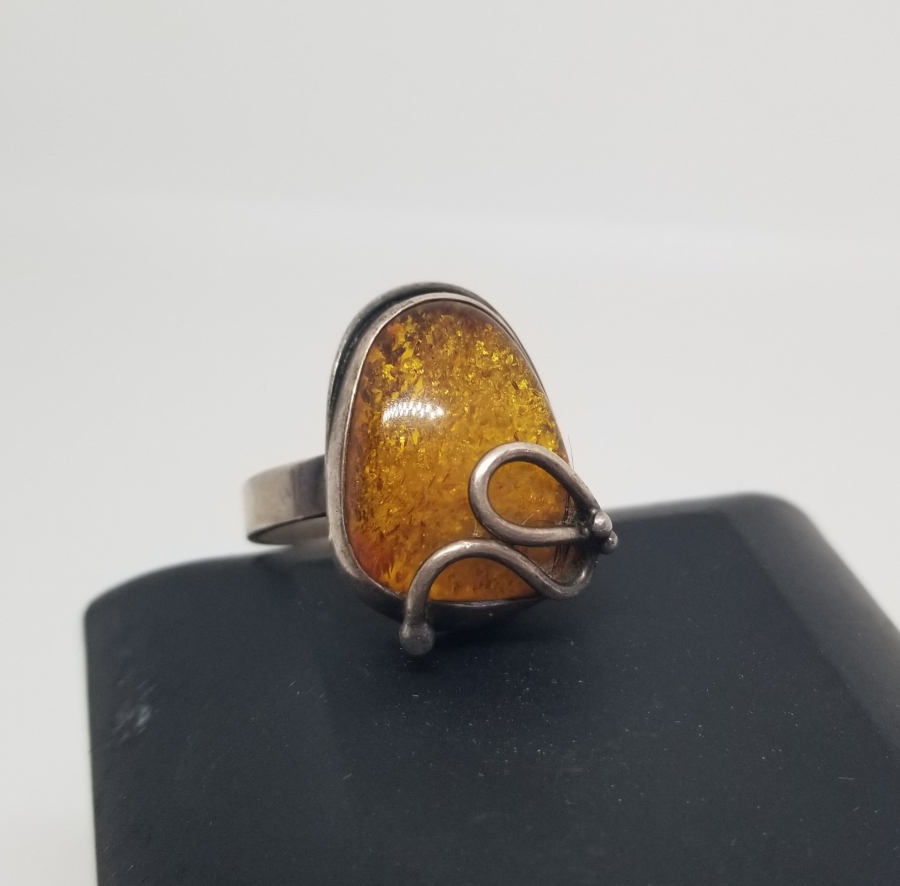 ÖZEL YAPIM ANTİKA GÜMÜŞ KEHRİBAR YÜZÜK