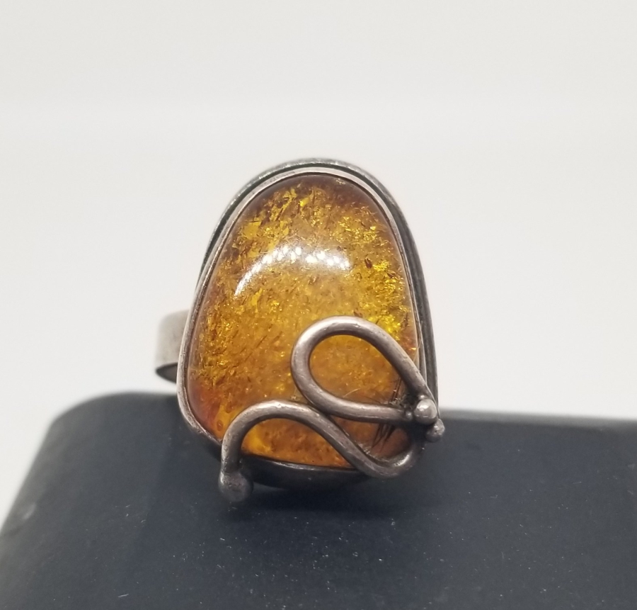 ÖZEL YAPIM ANTİKA GÜMÜŞ KEHRİBAR YÜZÜK