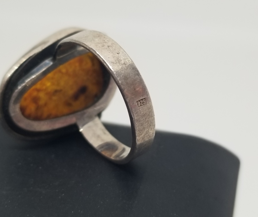 ÖZEL YAPIM ANTİKA GÜMÜŞ KEHRİBAR YÜZÜK