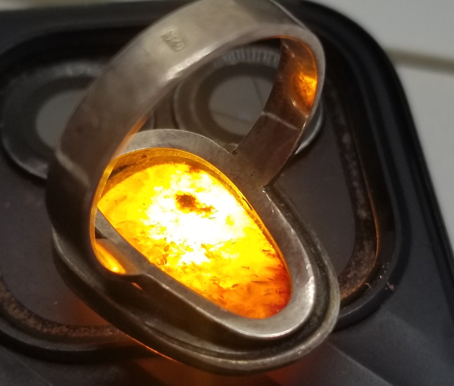 ÖZEL YAPIM ANTİKA GÜMÜŞ KEHRİBAR YÜZÜK