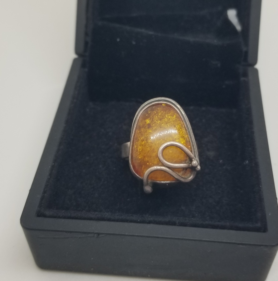 ÖZEL YAPIM ANTİKA GÜMÜŞ KEHRİBAR YÜZÜK