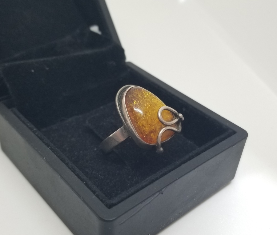 ÖZEL YAPIM ANTİKA GÜMÜŞ KEHRİBAR YÜZÜK