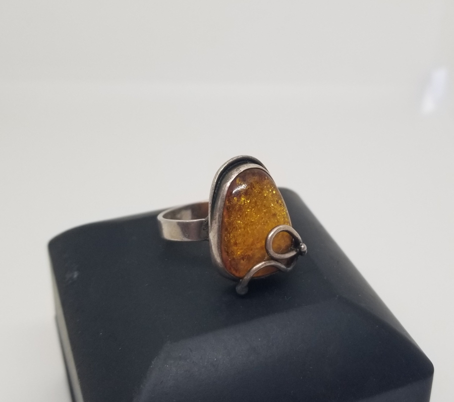 ÖZEL YAPIM ANTİKA GÜMÜŞ KEHRİBAR YÜZÜK