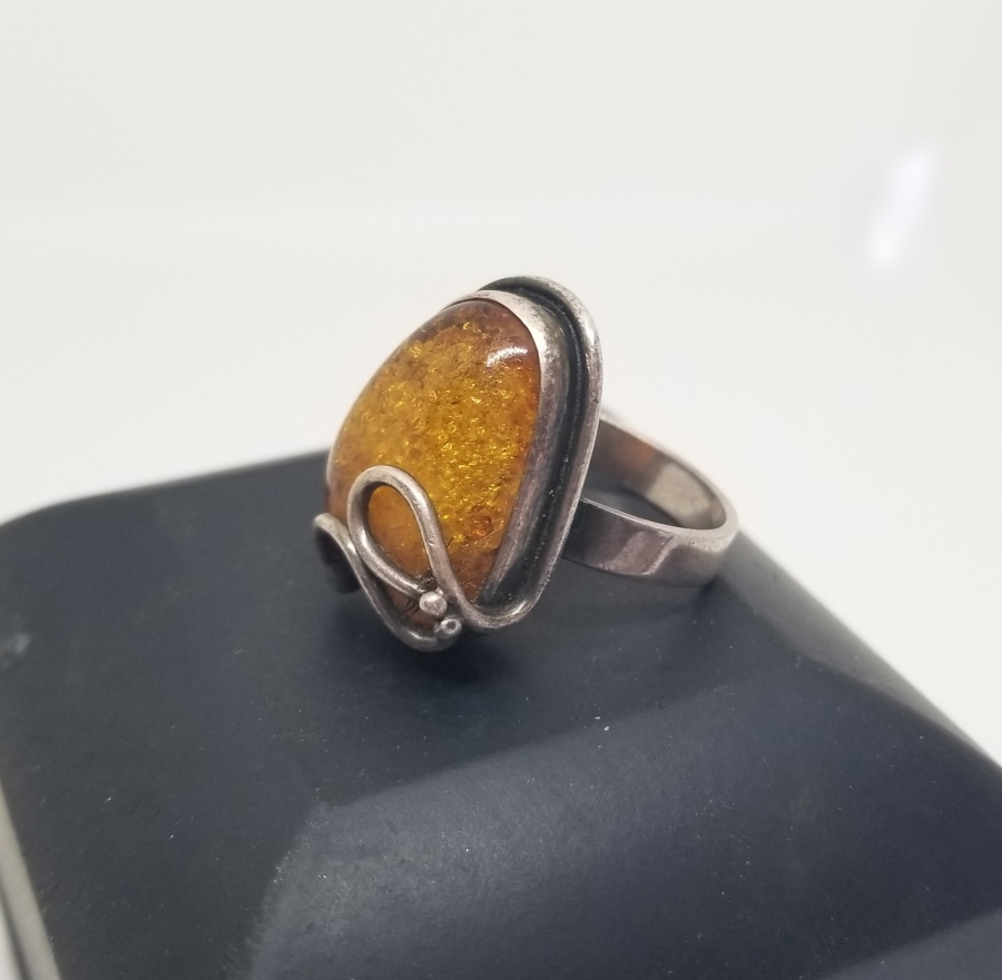 ÖZEL YAPIM ANTİKA GÜMÜŞ KEHRİBAR YÜZÜK