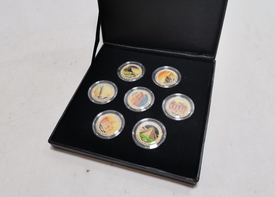 DÜNYANIN 7 HARİKASI GÖRSELLİ GÜMÜŞ KAPLAMA HATIRA PARA SETİ