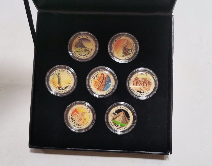 DÜNYANIN 7 HARİKASI GÖRSELLİ GÜMÜŞ KAPLAMA HATIRA PARA SETİ