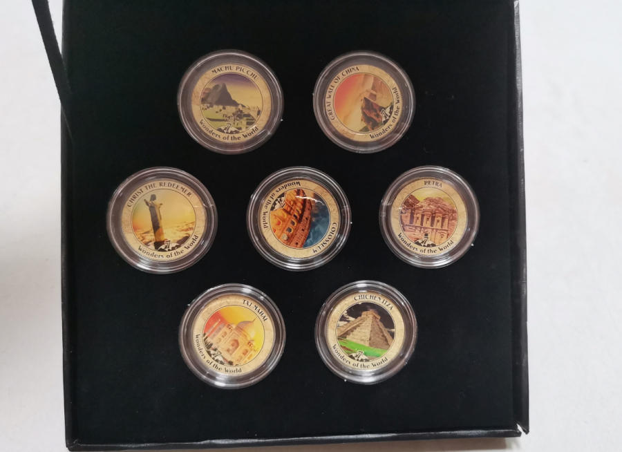 DÜNYANIN 7 HARİKASI GÖRSELLİ GÜMÜŞ KAPLAMA HATIRA PARA SETİ