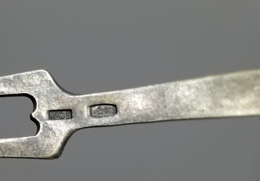 ORAK ÇEKİÇ DAMGALI ANTİKA MİNELİ RUS GÜMÜŞ PEYNİR ÇATALI