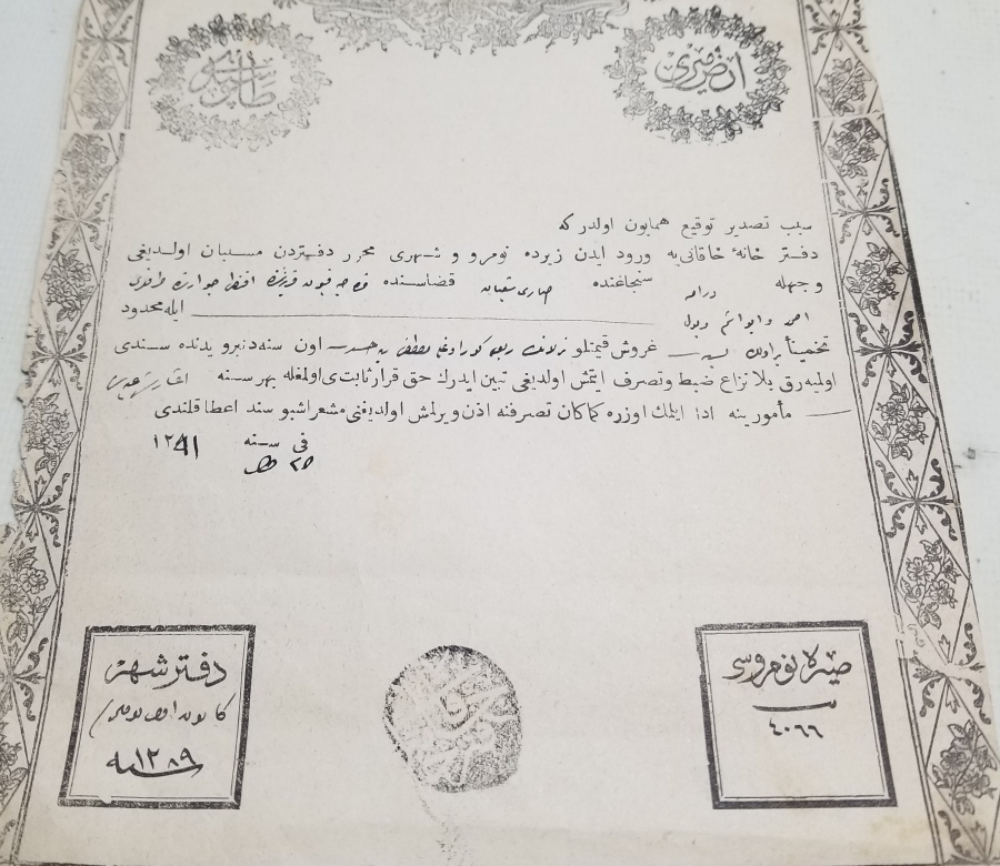 ABDÜLAZİZ HAN DÖNEMİ SARAYDAN VERİLMİŞ EL YAZMA NADİR SENEDİ HAKANİ