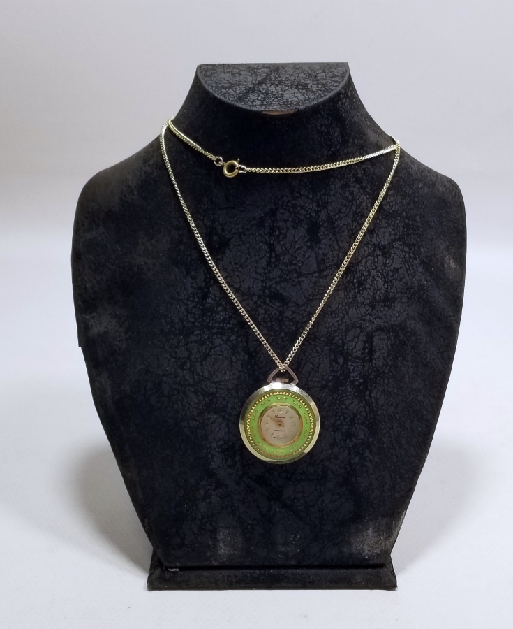 ALTIN KAPLAMA KURMALI ANTİKA KOLYE SAAT