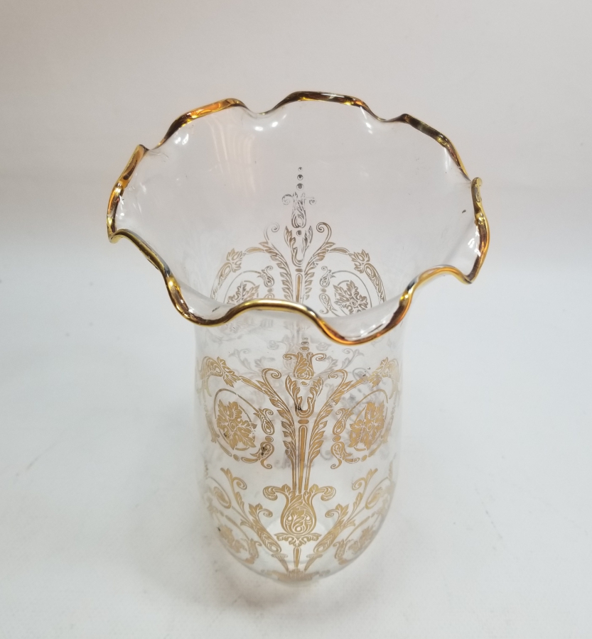 ÜZERİ ALTIN VARAKLI ANTİKA GAZ LAMBASI CAMI