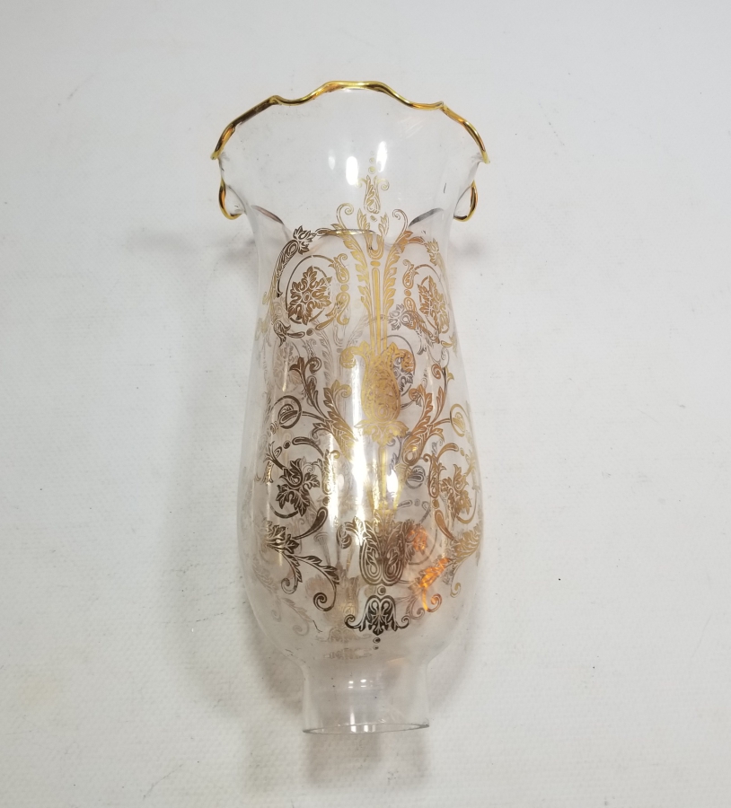 ÜZERİ ALTIN VARAKLI ANTİKA GAZ LAMBASI CAMI