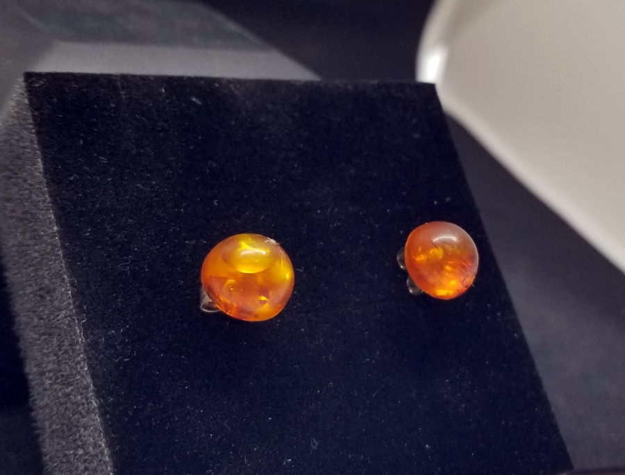 İÇİ BİTKİ FOSİLLİ ÖZEL YAPIM DAMLA KEHRİBAR KÜPE