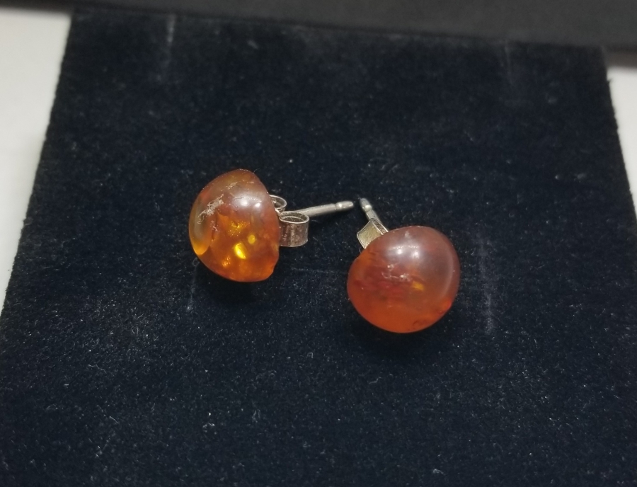 İÇİ BİTKİ FOSİLLİ ÖZEL YAPIM DAMLA KEHRİBAR KÜPE