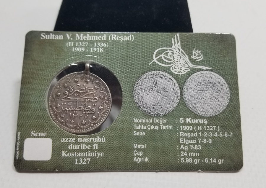 SULTAN MEHMET REŞAT HAN DÖNEMİ GÜMÜŞ 5 KURUŞ MECİDİYE