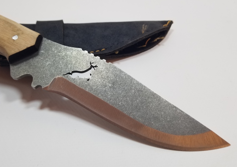 ÜZERİ GEYİK FİGÜRLÜ ÖZEL YAPIM BÜYÜK BOY KAMPÇI BIÇAĞI